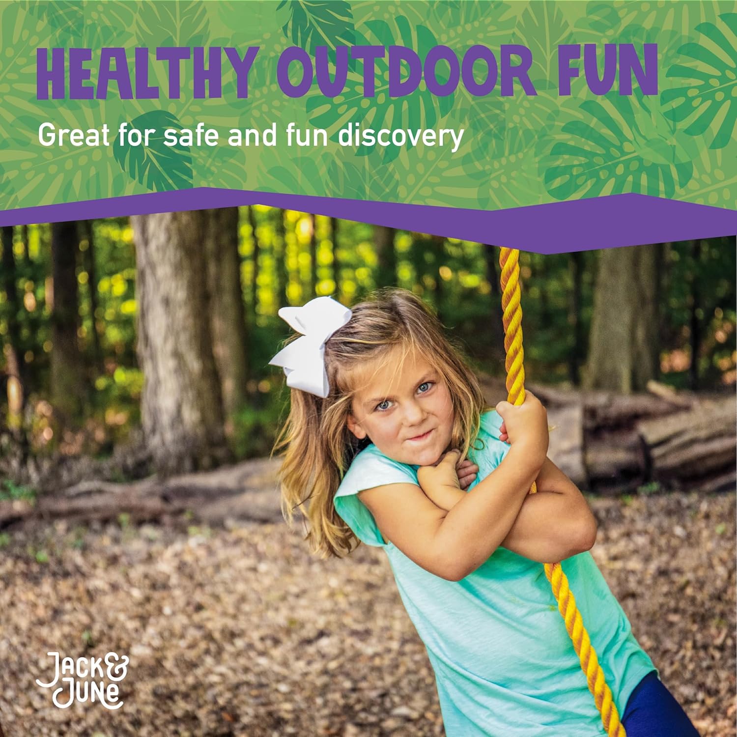Green Playset Rope and Disc Swing with Leg Safety Protector and Fully Adjustable Rope