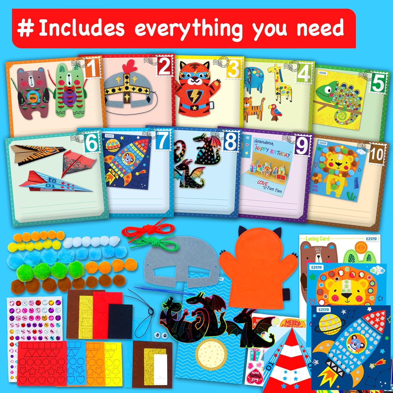 Craft Kits for Kids Ages 4-8 - 21 Projects in 1 Craft Box for Kids - All Inclusive No Mess Arts and Crafts Kit