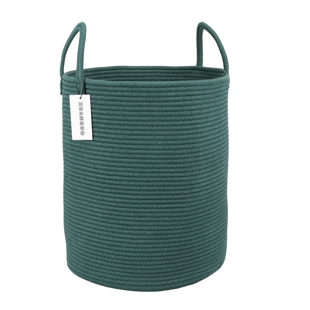 Cotton Rope Laundry Basket Hamper for Clothes Large Dark Green