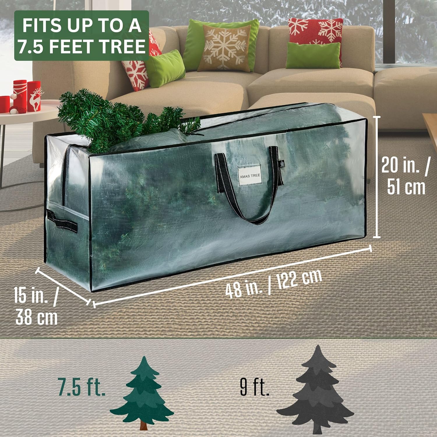 2 Pack Clear Christmas Tree Storage Bag - Fits 7.5 Ft Artificial Trees, Heavy Duty Large Bags with Zipper, Durable