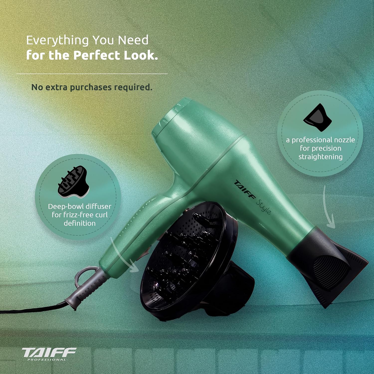 Style - Hair Dryer with Diffuser | 125V, 1875W | Fast Drying Ionic-Ceramic Frizz Control | Lightweight Travel