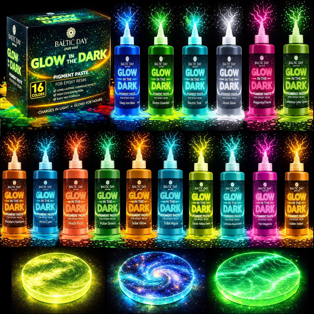 Glow in the Dark Pigment Paste for Epoxy Resin, 16 Colors, Ultra-Concentrated Resin Pigment Set, Long-Lasting Glow