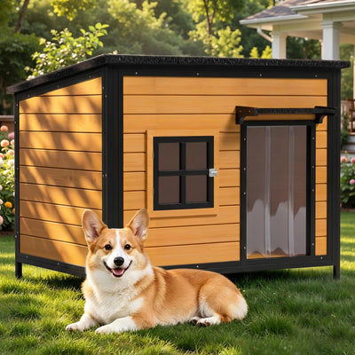 43" Large Wooden Outdoor Dog House, Brown