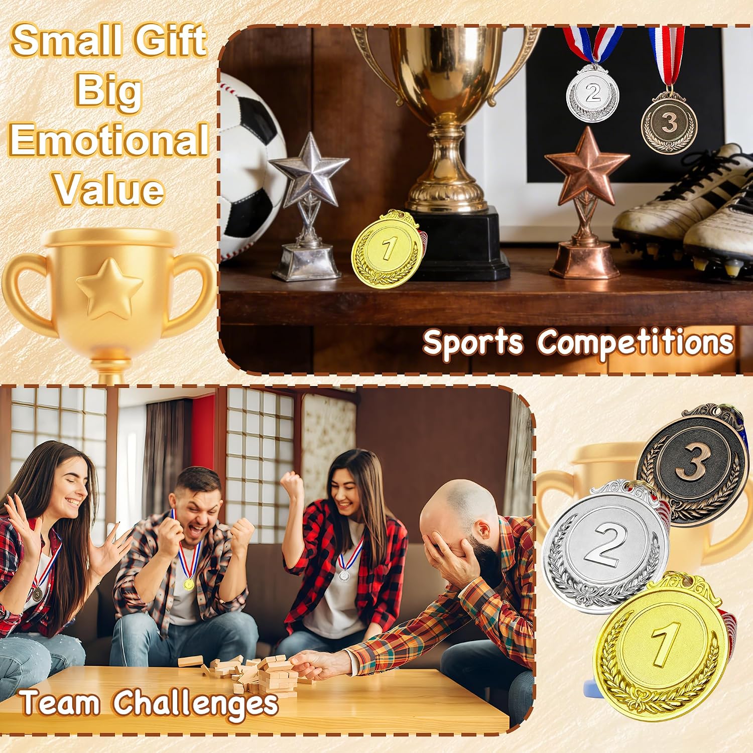 24/36/48/72/108 Pcs Gold Silver Bronze Award Medals, 2’’ Olympic Style Winner Medals Gold Silver Bronze Prizes with