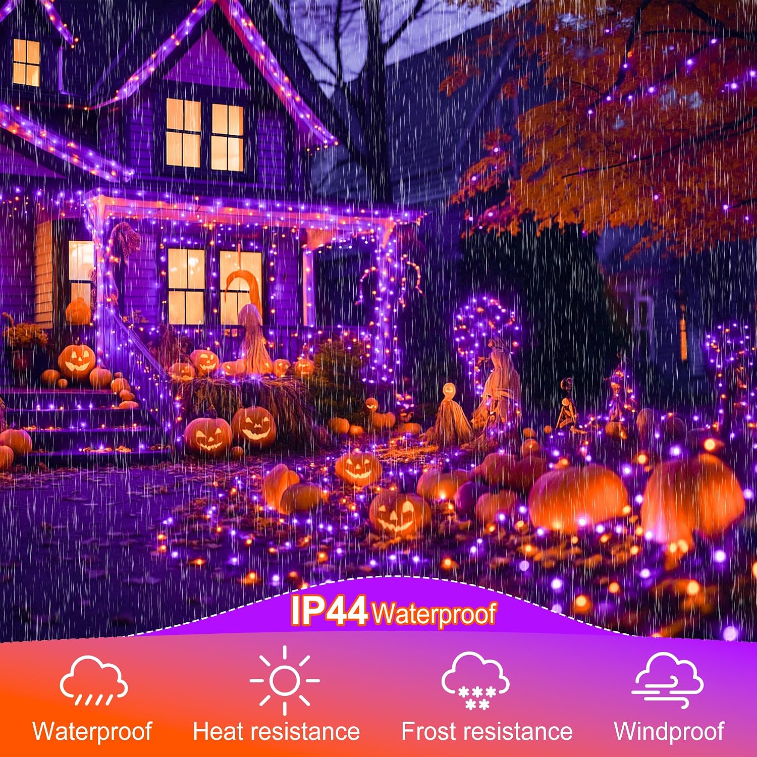 500 LED Halloween Lights Outdoor, 164 FT Fairy Lights with 8 Modes | Purple&Orange, Timer&Memory Function, Plug in