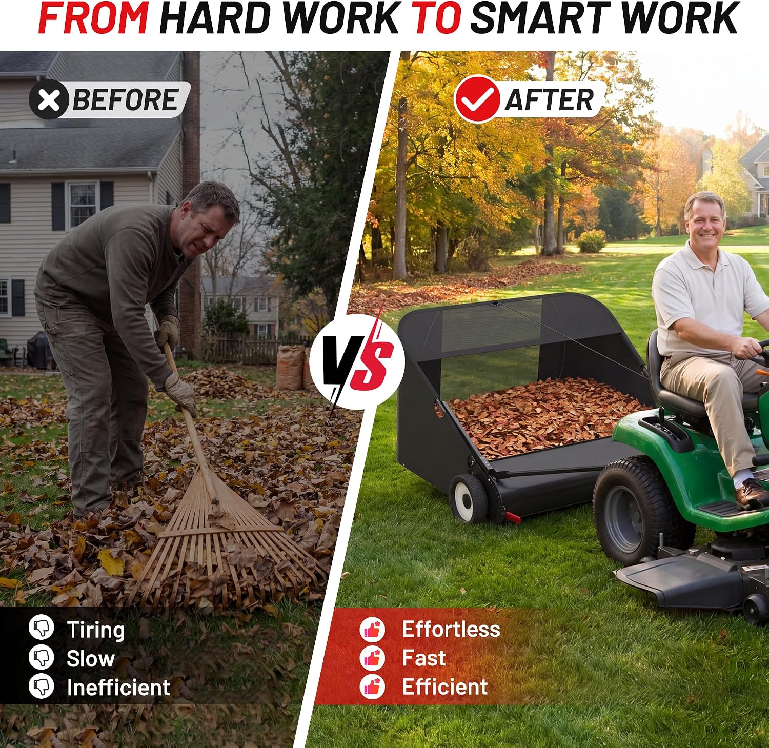 52 Inch Tow Behind Lawn Sweeper with 26 Cu Ft Hopper