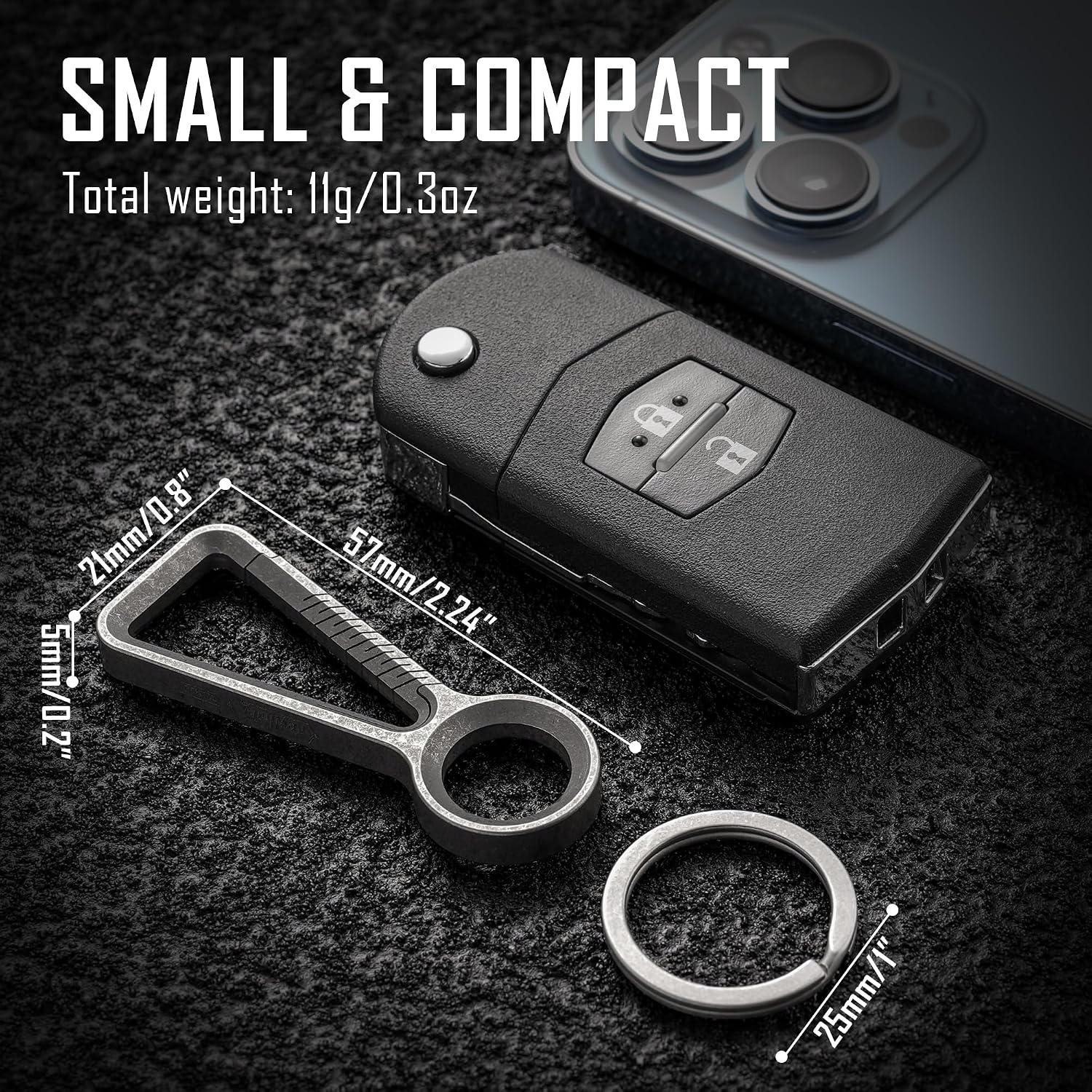 KM01 Titanium EDC Keychain Clip with Bottle Opener | Quick Release Carabiner Key Ring Holder, Compact Pocket Tool