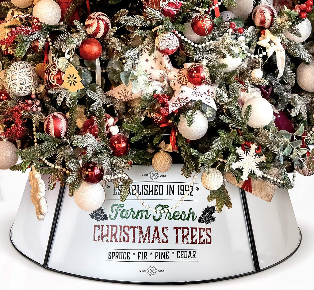 Farmhouse Christmas Tree Collar - Authentic Easy Set Up 30" Tree Ring - Beautiful White Christmas Tree Skirt