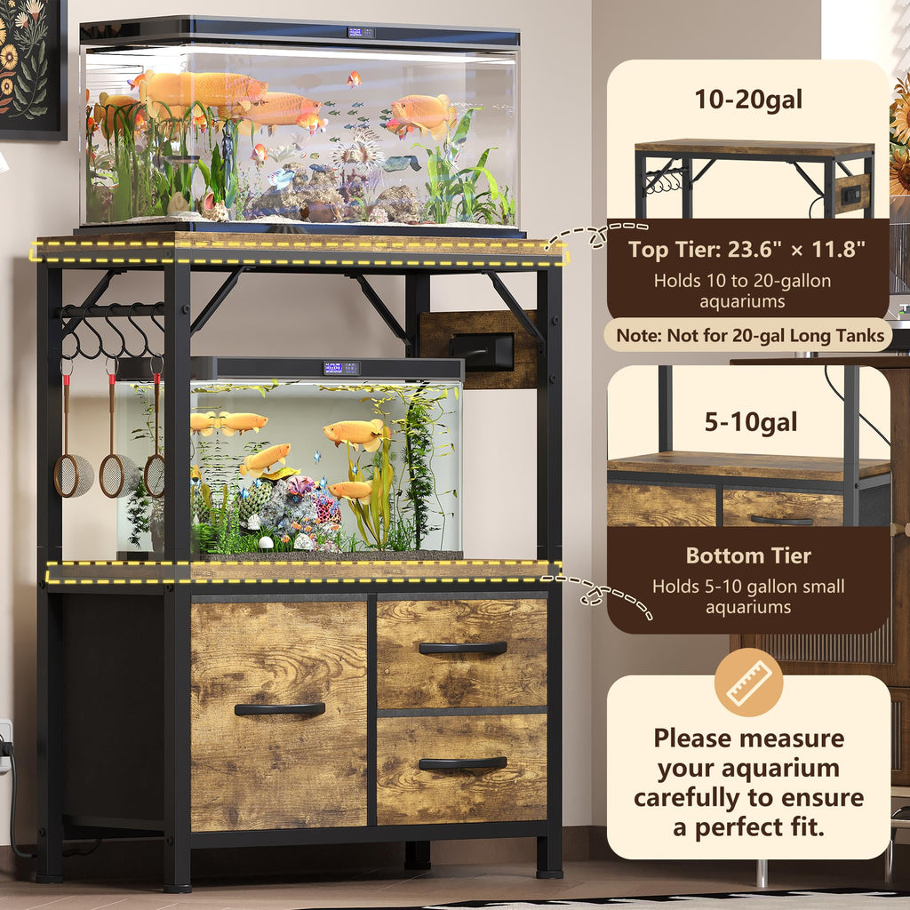 10-20 Gal Fish Tank Stand with Drawer, Power Outlet,200lbs HAS003SSR