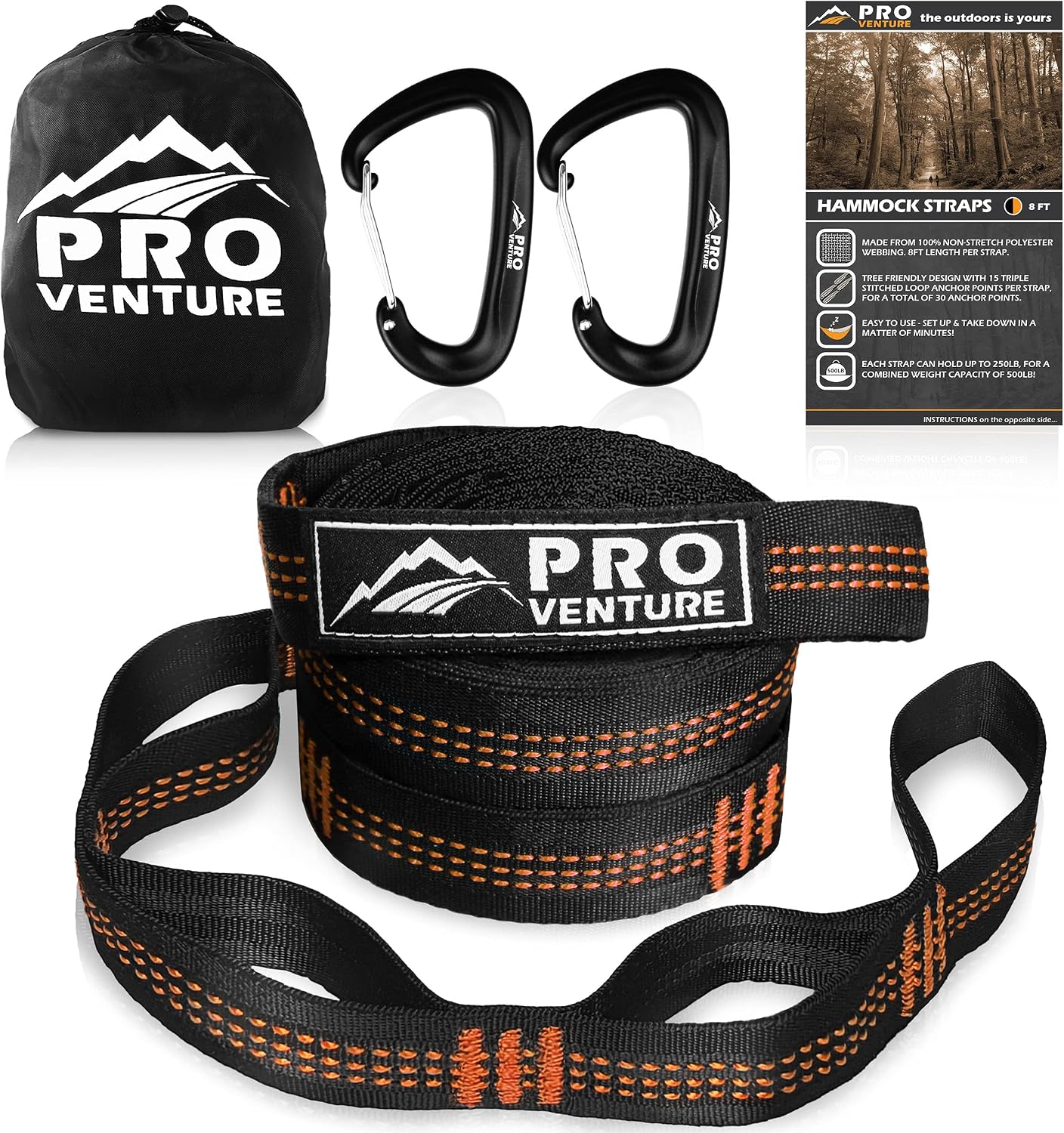 Hammock Straps and 2 Carabiners, 30+2 Loops, 1200lbs Breaking Strength (500lbs Rated) | 100% Non-Stretch