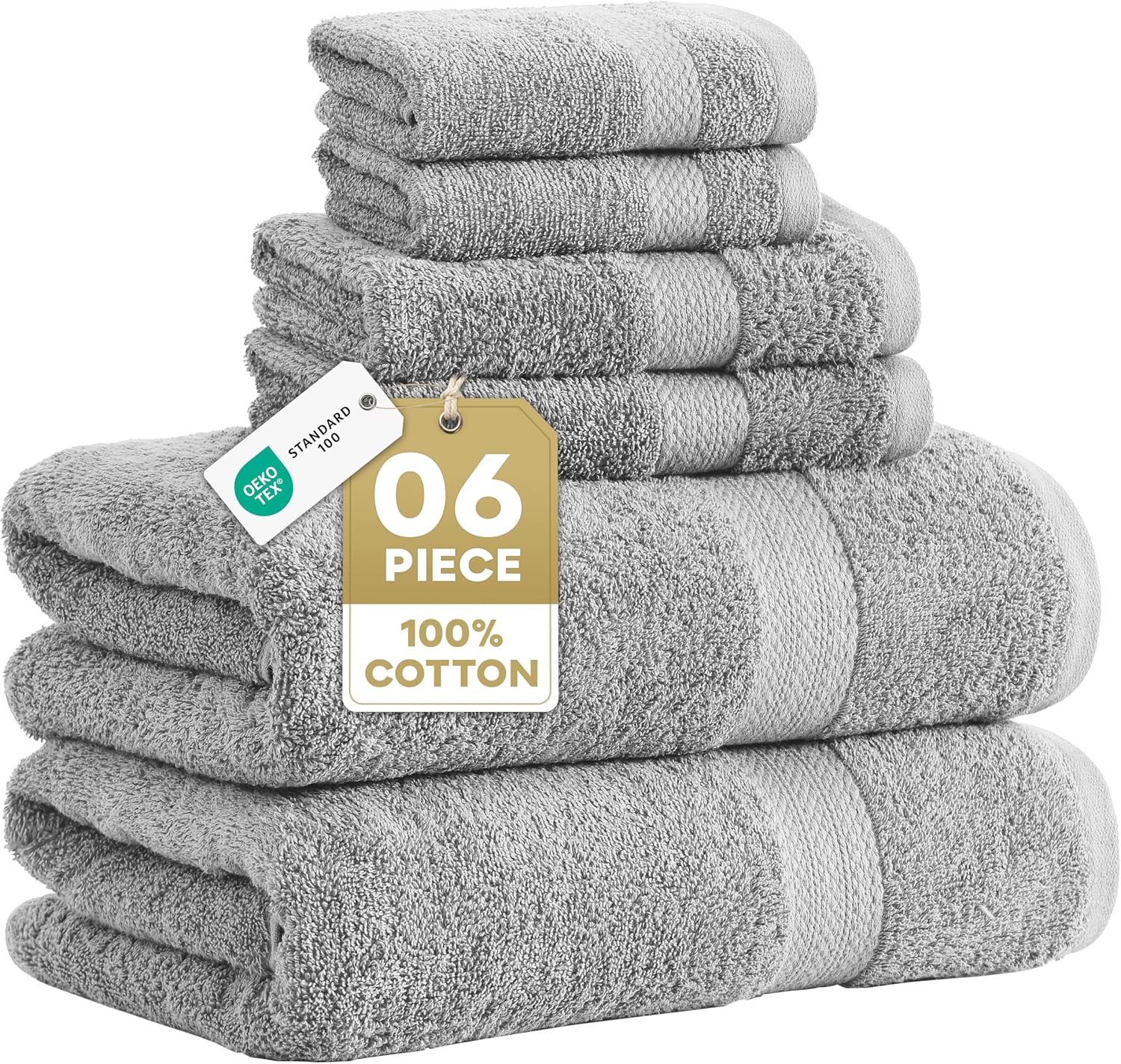 Towel Set for Bathroom 6 Piece Soft Absorbent Quick Dry - Grey | Towels And Washcloths Sets - Oversized & Roomy