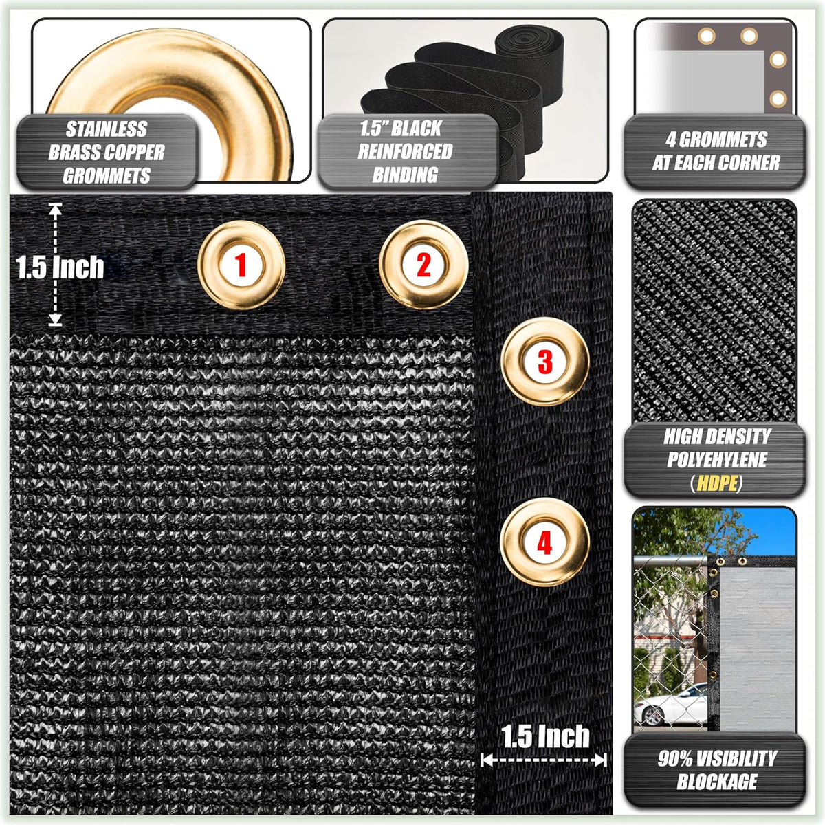 Colour Tree 5' x 50' Black Fence Privacy Screen, 90% Blockage Windscreen