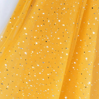 10 Yards Glitter Tulle, Star Moon Sequin, 54" Wide Gold