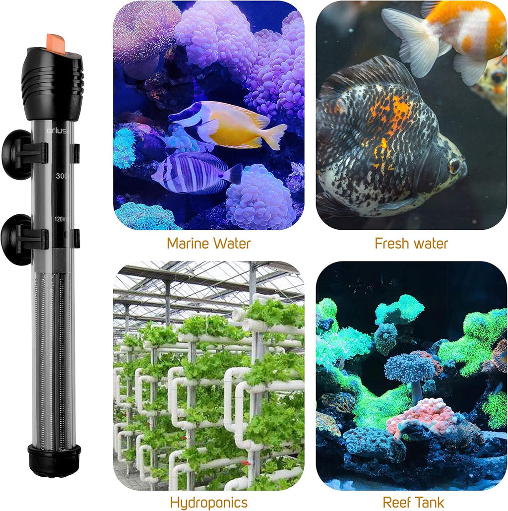 Submersible Aquarium Heater, Adjustable Fish Tahk Heater with Free Thermometer Suitable for Marine Saltwater and