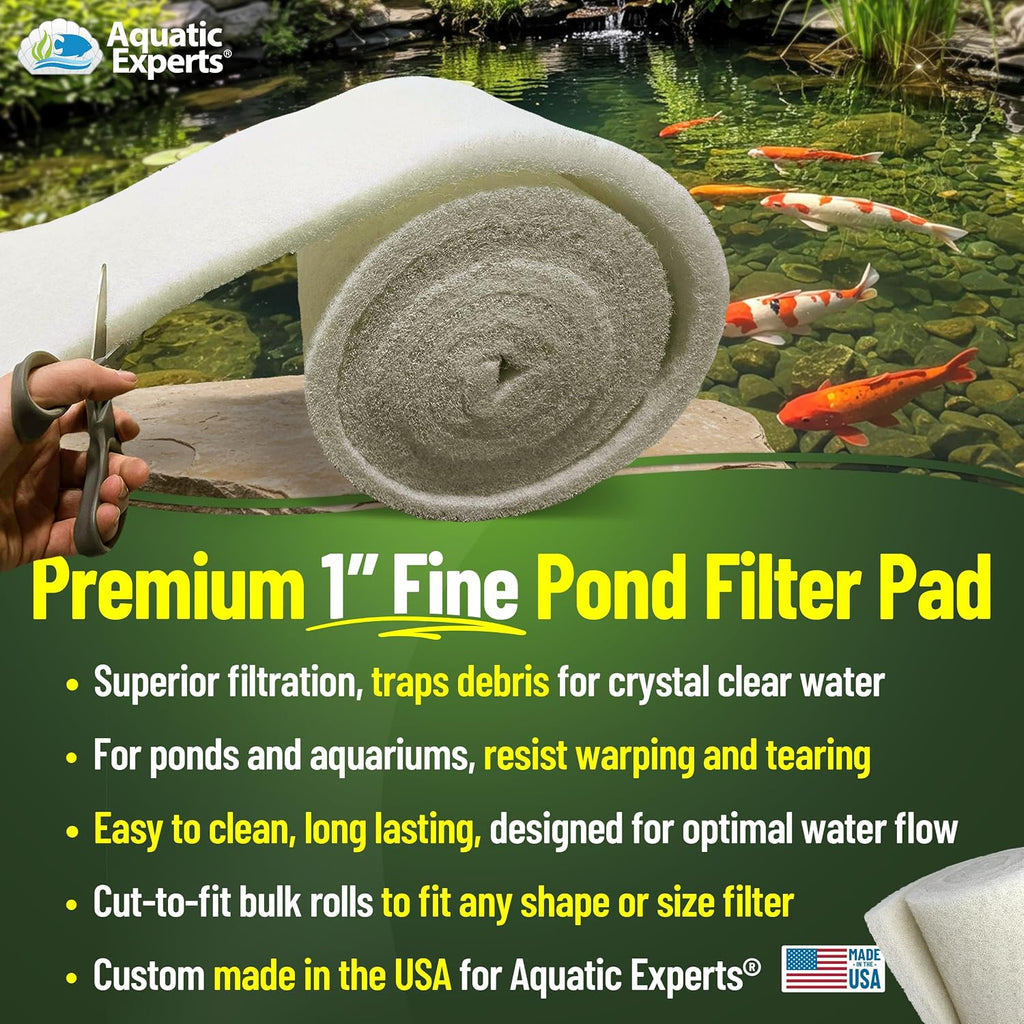 Classic Koi Pond Filter Pad FINE - White Bulk Roll Pond Filter Media, Ultra-Durable Pond Filters for Outdoor Ponds