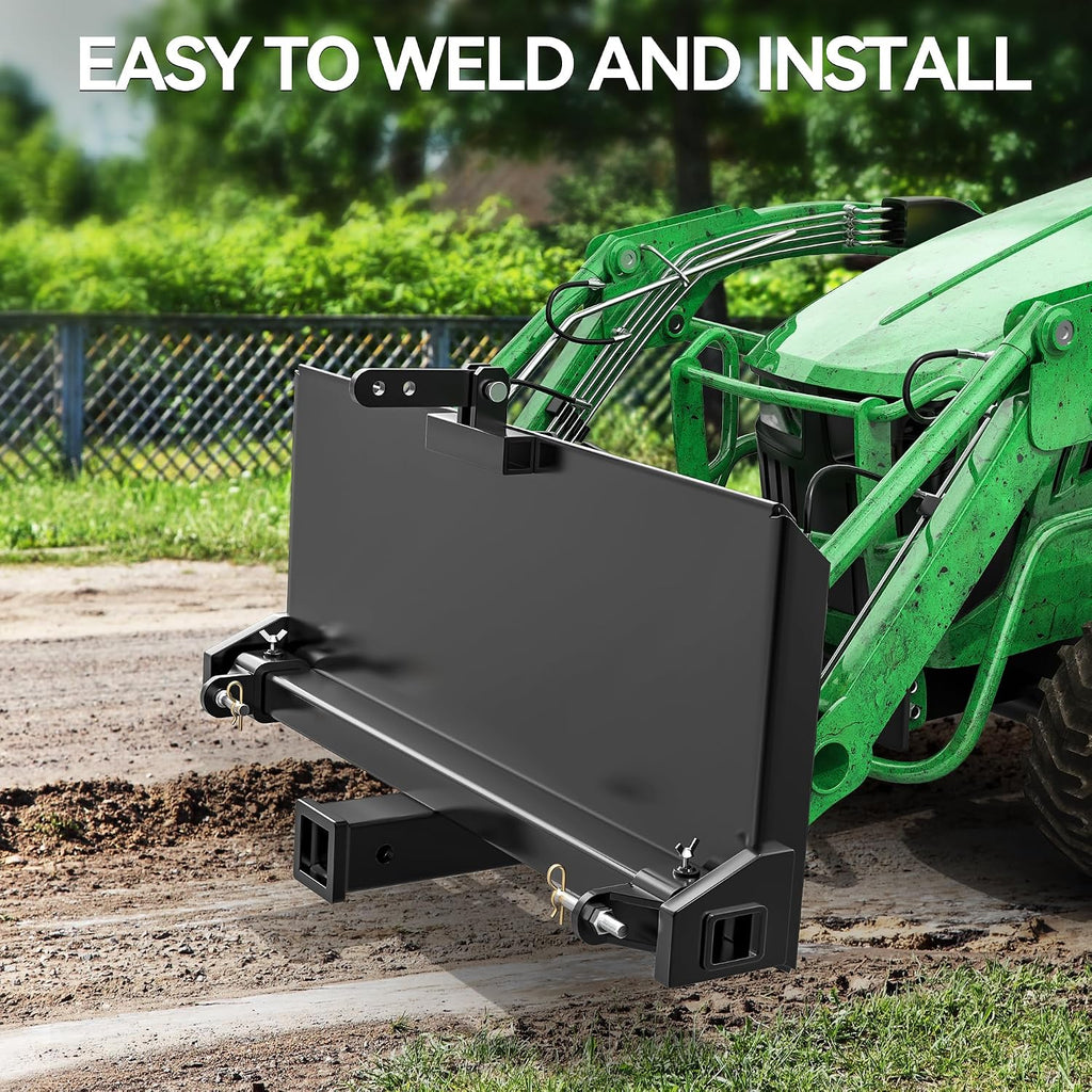 Skid Steer 3 Point Adapter Plate Mount with 2" Hitch Receiver | Universal Quick Attach Mount Plate Adjustable Width