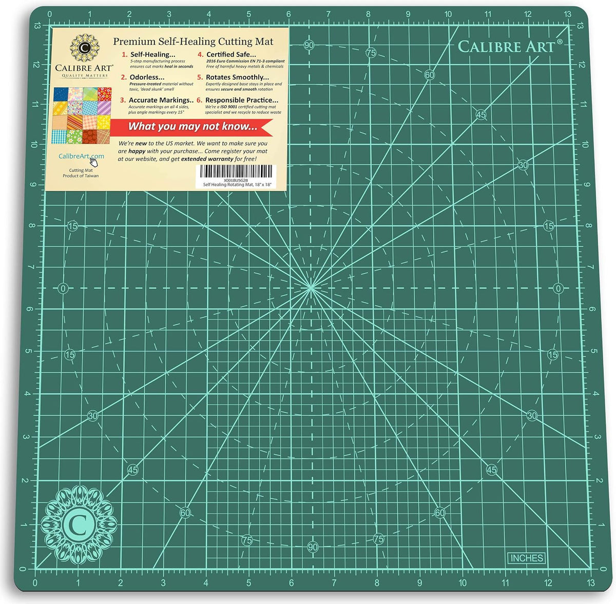 Rotating Self Healing Cutting Mat 14x14 (13" Grid), Quilting | Perfect for Quilting & Art Projects. Smooth