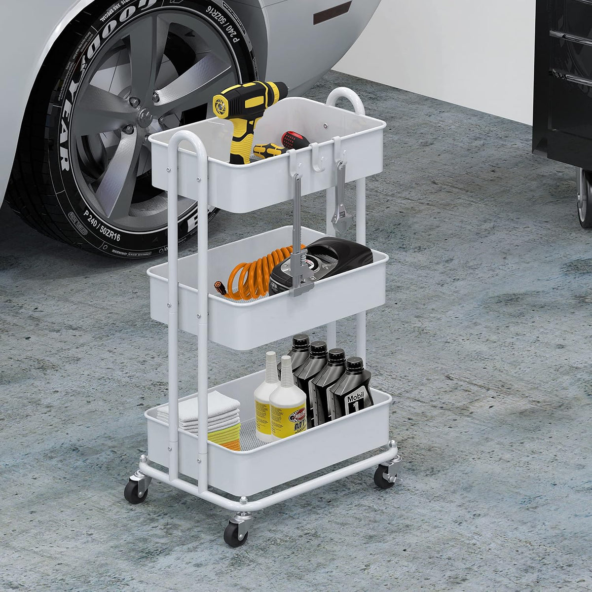 3-Tier Heavy Duty Metal Utility Rolling Cart, White