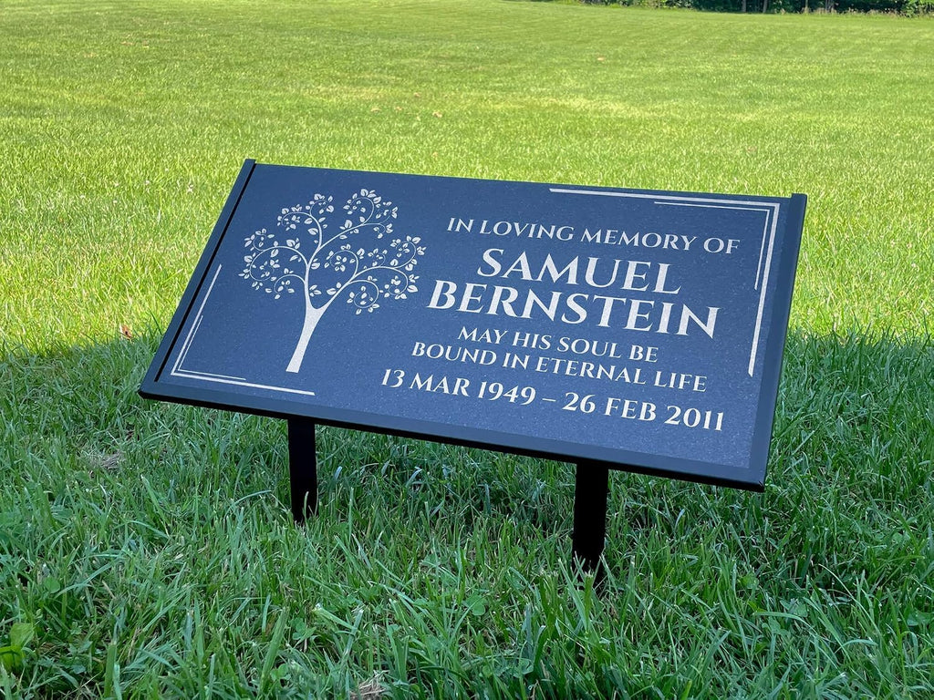 Personalized Black Granite Headstone, Tombstone 12x6 & 24x12 Memorial Grave Marker with Metal Stand, Graveyard Sign