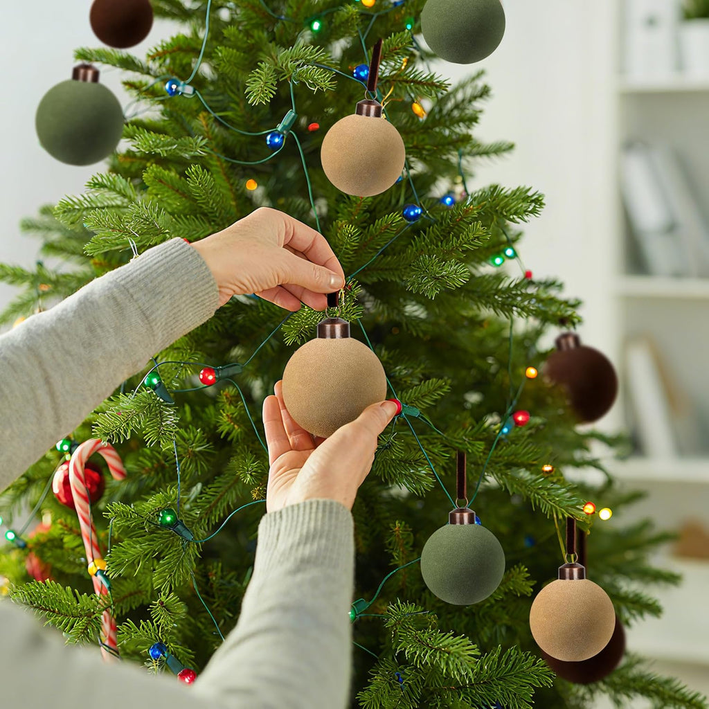 30 Pcs Velvet Christmas Balls,2.4 Inch Flocked Ornaments with Velvet Ribbons, Shatterproof Plastic Christmas Bulbs