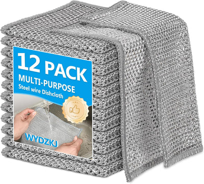 12PK Upgrade Non Scratch Wire Dishcloth, Silver Mesh Dish Cloths.