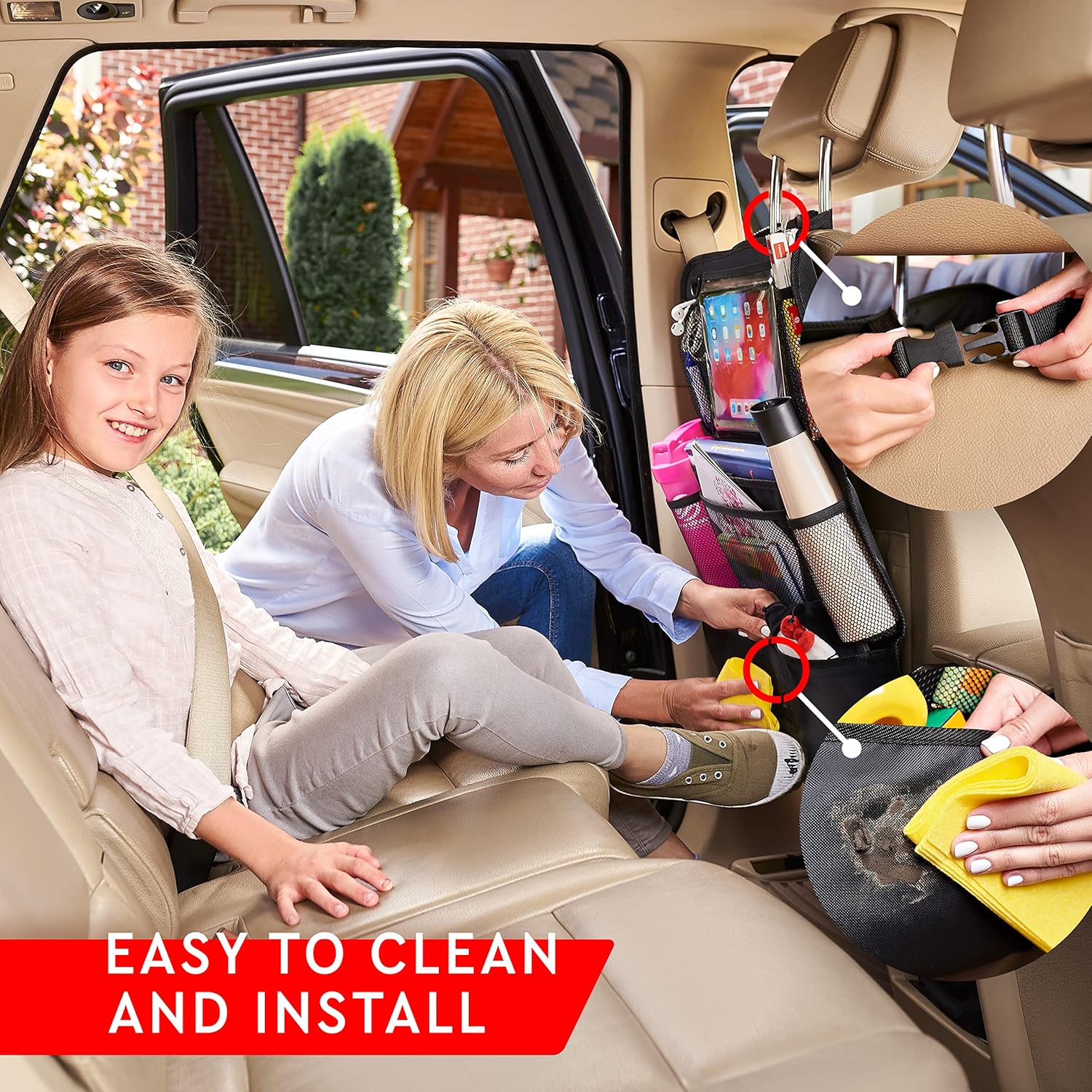 Backseat Car Organizer, Kick Mats Back Seat Protector with Touch Screen Tablet Holder, Back Seat Organizer for Kids