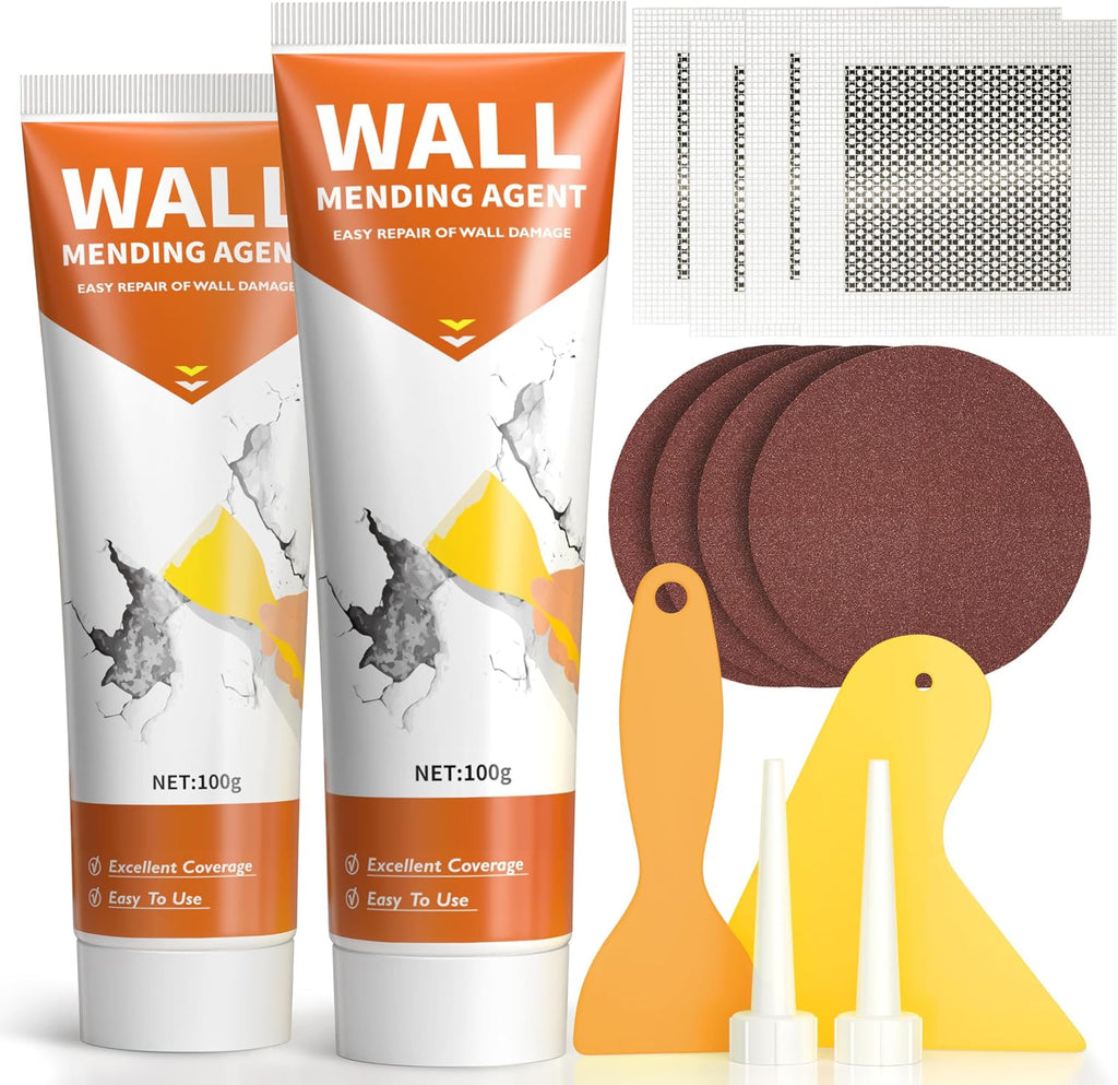 Drywall Repair Kit,2 Pack Wall Repair Paste for Wall Holes & Cracks | 4 Wall Patches,2 Scraper,4 Sandpapers,Quick