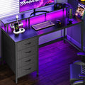 47 Inch Computer Desk with Power Outlets and LED Lights, Gaming Desk with 4 Drawers, Office Desk with Monitor Stand