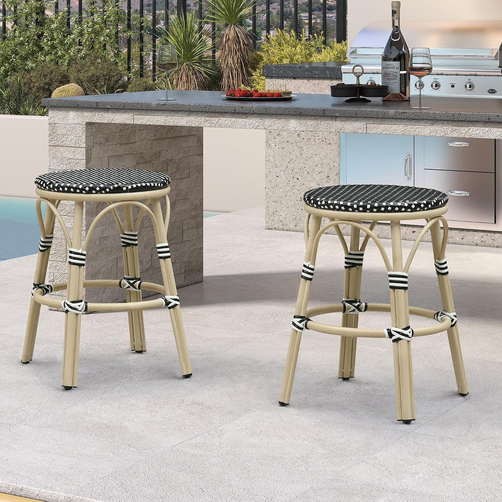 Bar Stools 25" Round French Set of 2 Backless Black