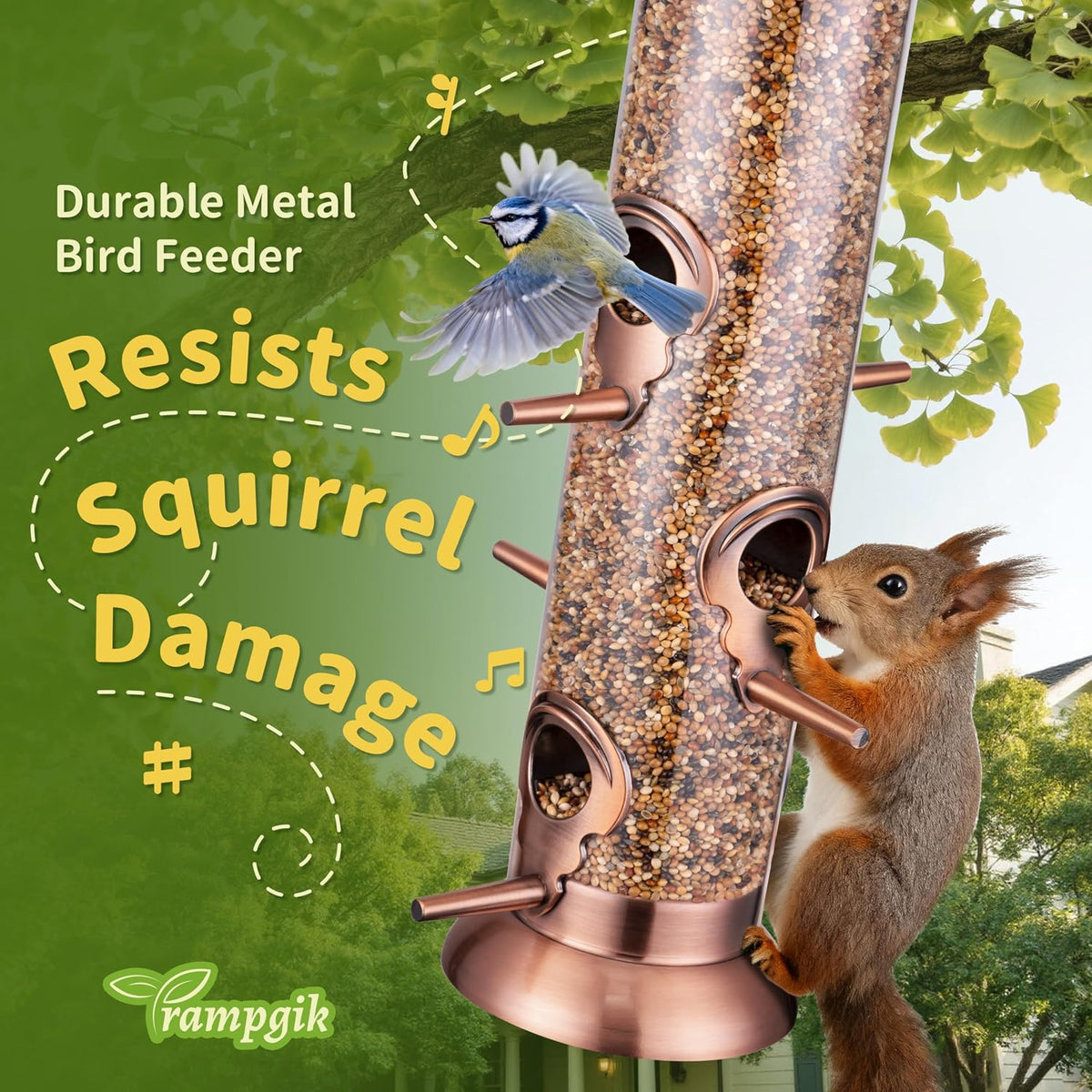 Bird Feeders for Outdoors,13 Inch 6 Ports Squirrel Proof Bird Feefers,Finch Feeder for Outside,Chew-Proof Metal