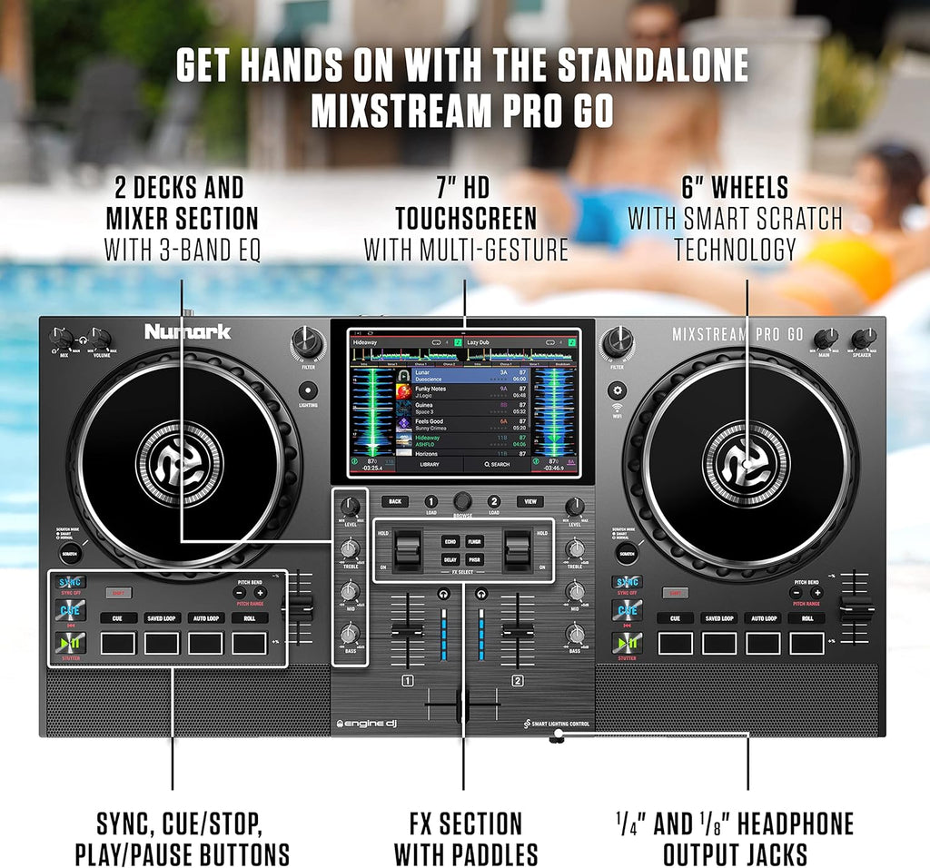 Mixstream Pro Go Portable DJ Controller | Battery-Powered Standalone DJ Mixer with Stem Separation, Wi-Fi Streaming