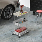2-Tier Rolling Utility Cart Wood Top/Lockable Wheel, Maple