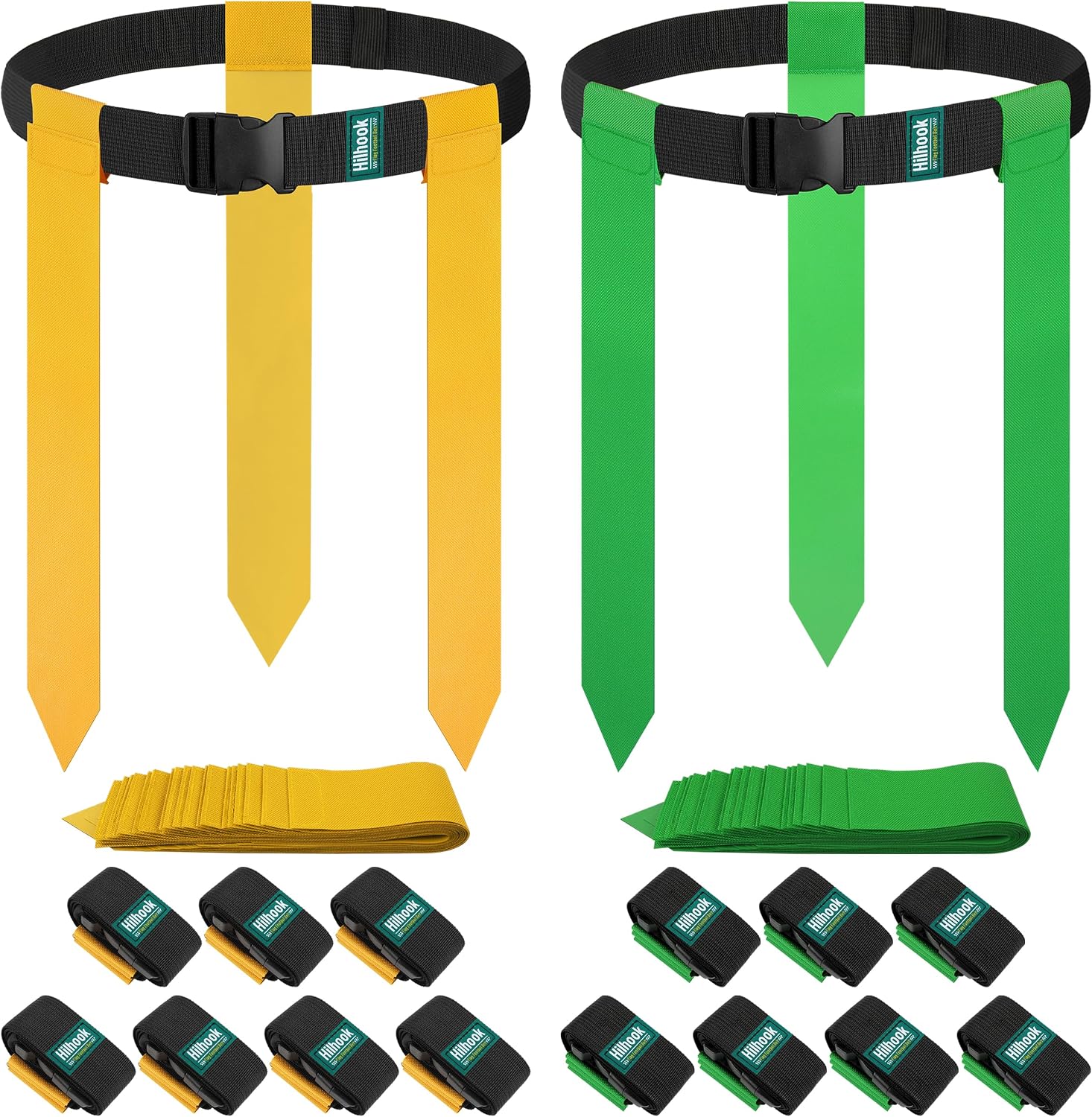 14-Player Flag Football Belts with 42 Flags For Kids, Youth & Adult | Two-Color, One Size Fits All, Quick-Release
