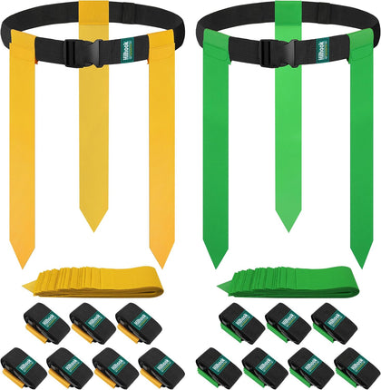 14-Player Flag Football Belts with 42 Flags For Kids, Youth & Adult | Two-Color, One Size Fits All, Quick-Release