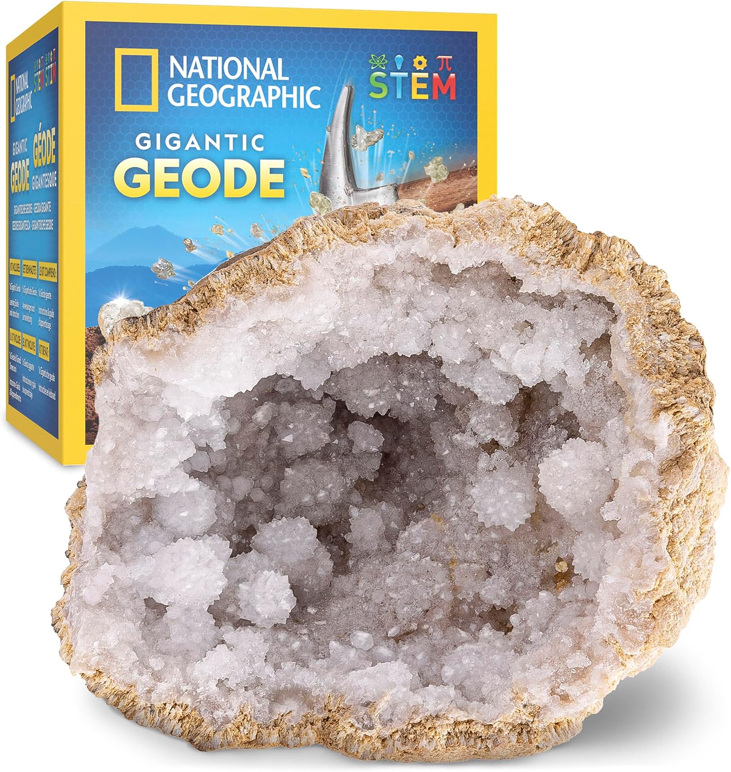 National Geographic Gigantic Geode Kit Earth Science Activity for Kids | Huge Natural Geode, Real Crystals Inside