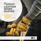 Men's Work Gloves, Grain Cowhide Leather, Ball & Tape, Large