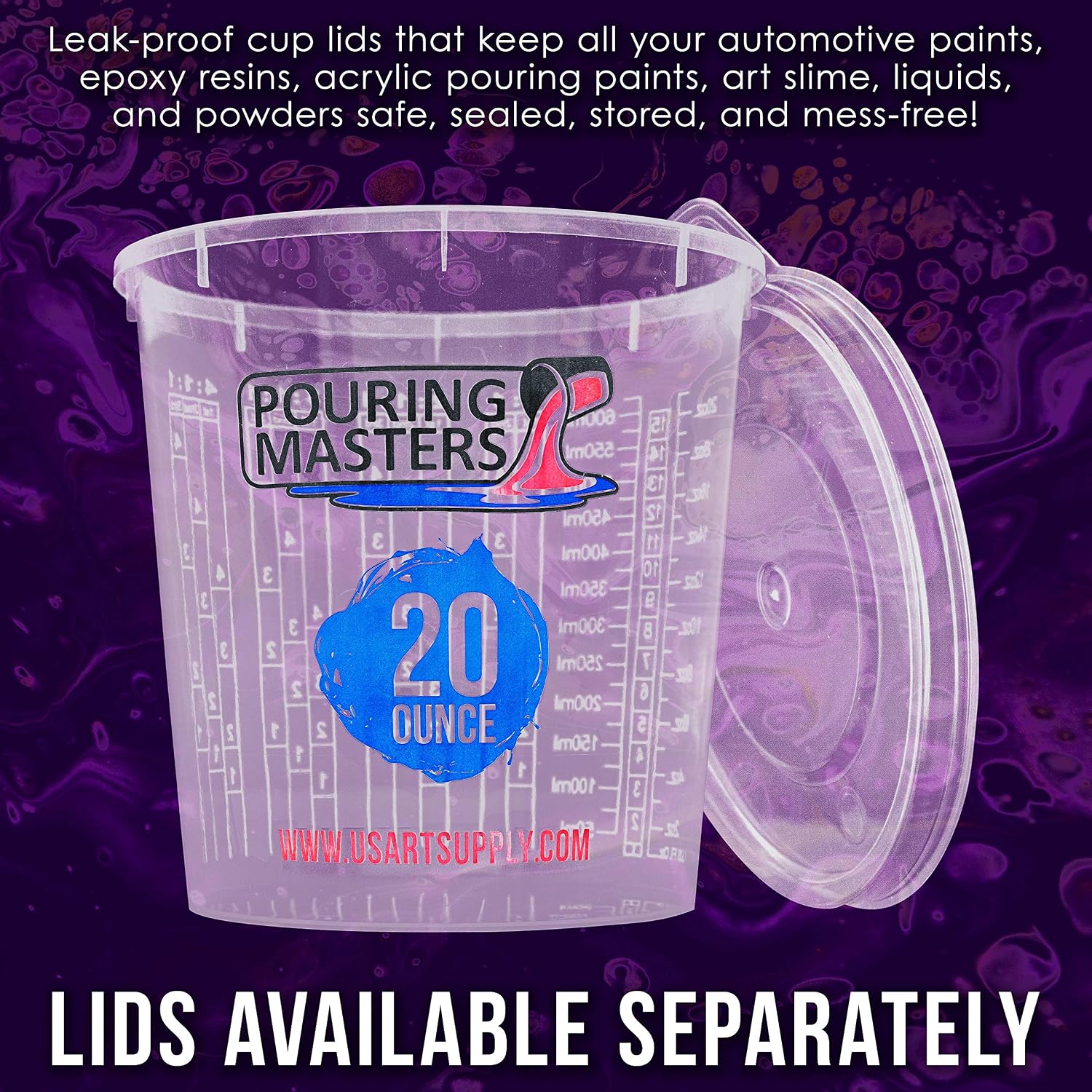 20 Ounce (600ml) Graduated Plastic Mixing Cups (Box of 12) | Paint Mixing Cups for Epoxy Resin, Art, Kitchen, Baking