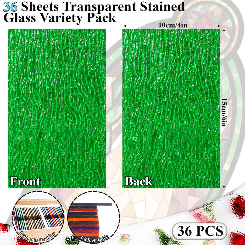 36 Sheets Transparent Stained Glass Sheets, 4 x 6 Inch Assorted Colors