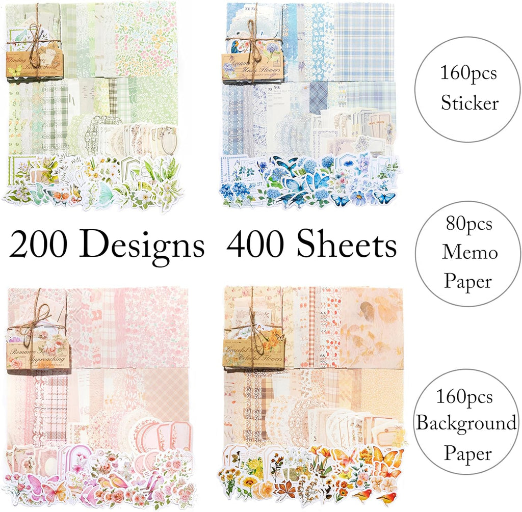 400 Sheets Scrapbook Papers Journaling Stickers Scrapbooking Supplies Kit Junk Journal Supplies Decorative Craft