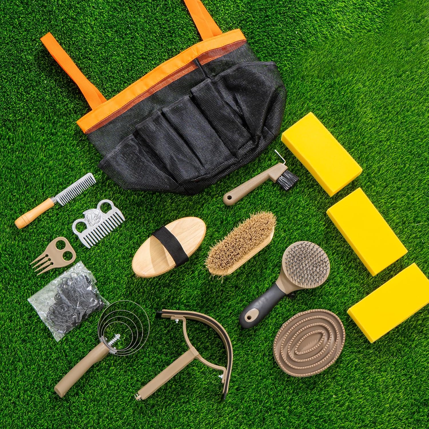 Horse Grooming Kit 15PCS - Horse Brush Set with Organizer Tote Bag Care Cleaning Kit with Brush & Comb, Professional