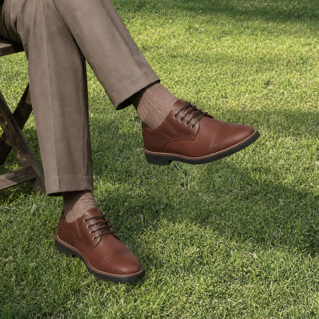 Genuine Leather Derby Shoes for Men Brown
