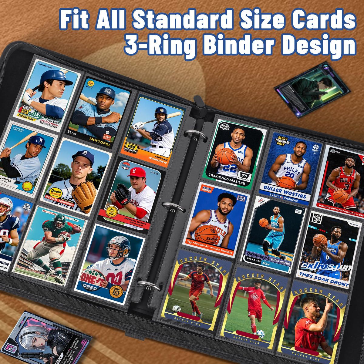 Trading Card Binder Sleeves, Baseball Holder, Black, 1800 Pockets