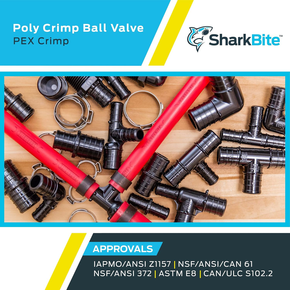 SharkBite 1/2 Inch Poly Crimp Ball Valve, Pack of 2, PEX Pipe, PE-RT, 24606Z2