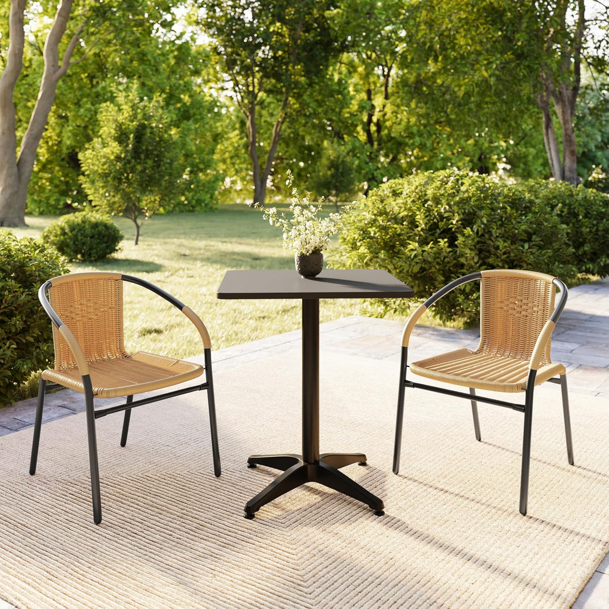 Lila 2 Pack Beige Rattan Indoor-Outdoor Restaurant Stack Chair
