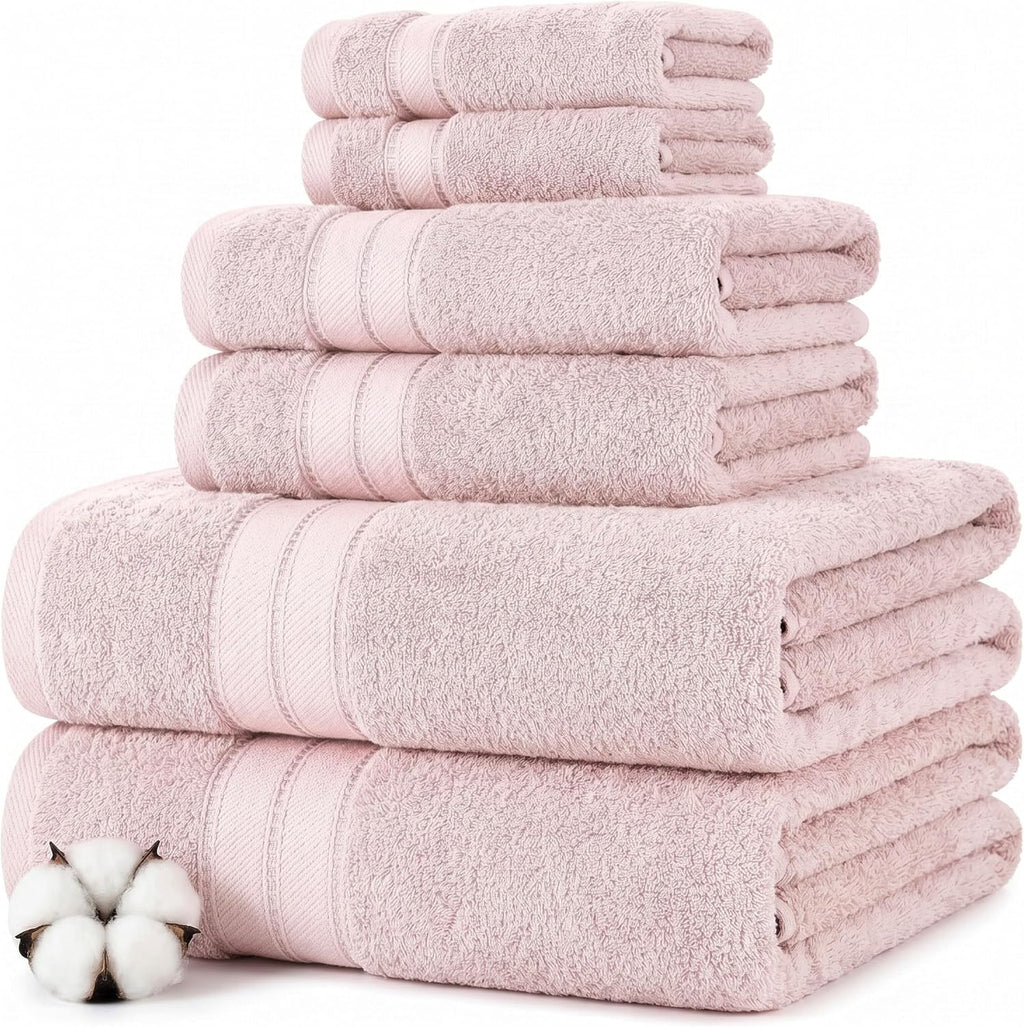Spun Loft 6-Piece 100% Combed Cotton Towel Set - Bath Towels, Hand Towels, & Washcloths - Super Absorbent & Quick Dry