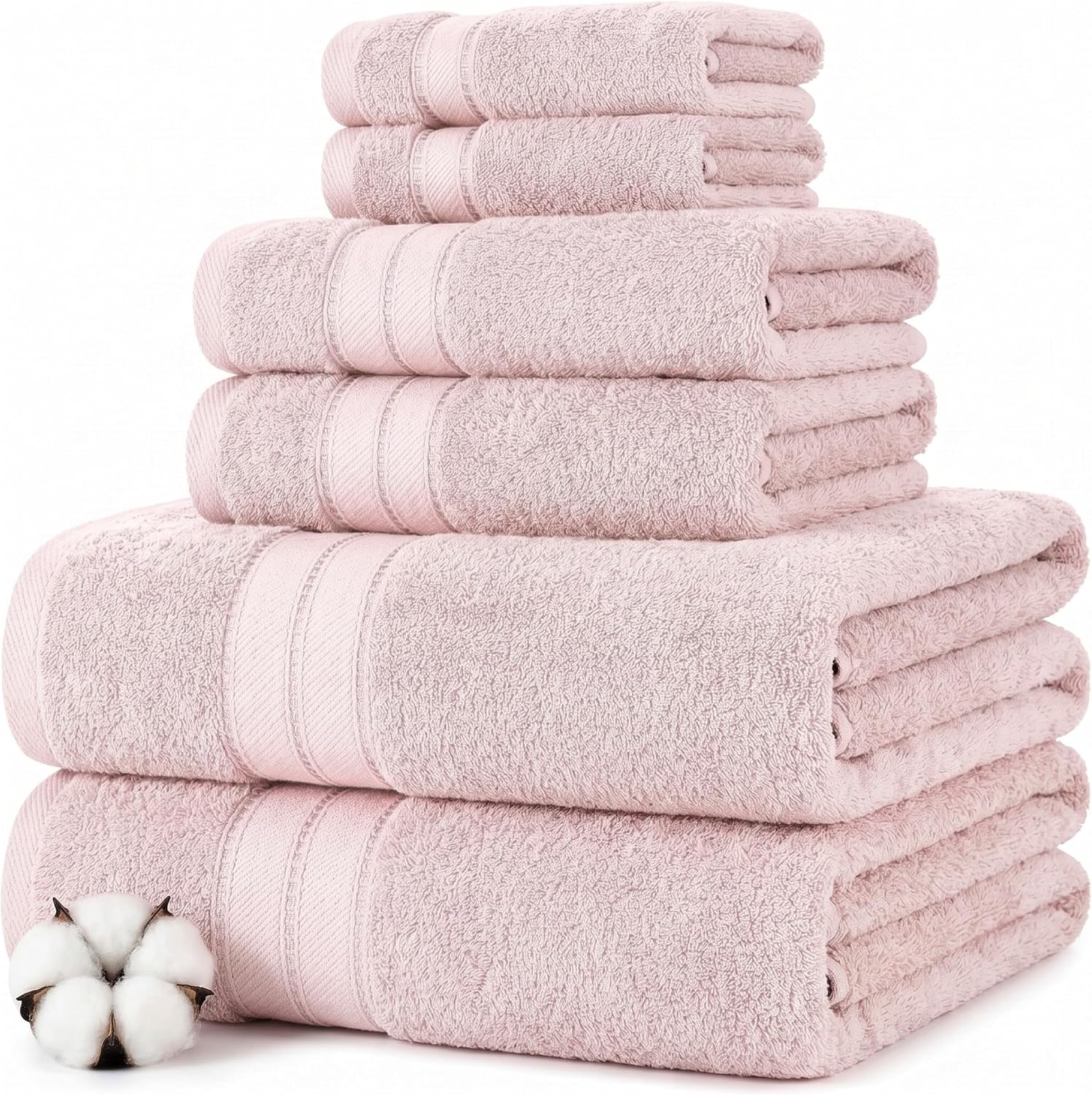 Spun Loft 6-Piece 100% Combed Cotton Towel Set - Bath Towels, Hand Towels, & Washcloths - Super Absorbent & Quick Dry