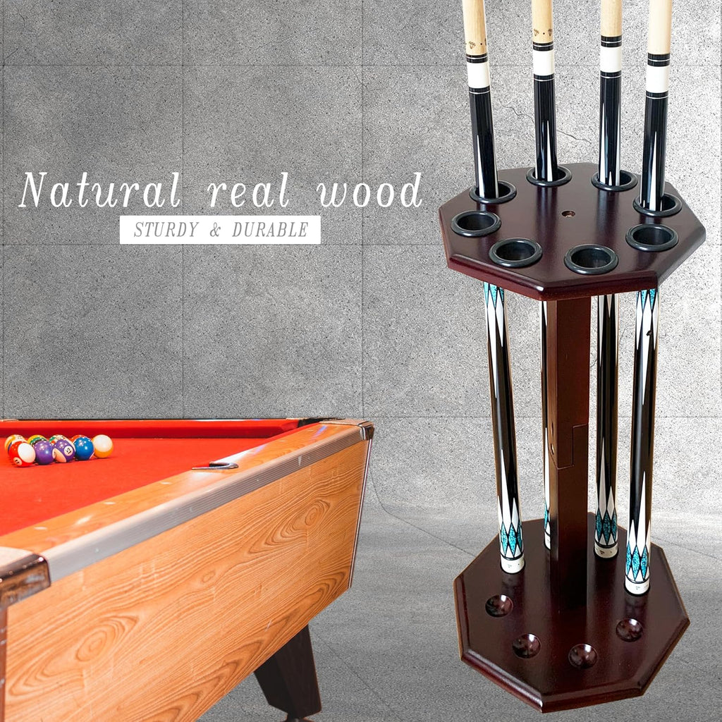 Freestanding Billiard Cue Rack, Pool Table Accessories Hold 8 Cues, Pool Cue Stick Holder, Wooden Floor Stand Pool