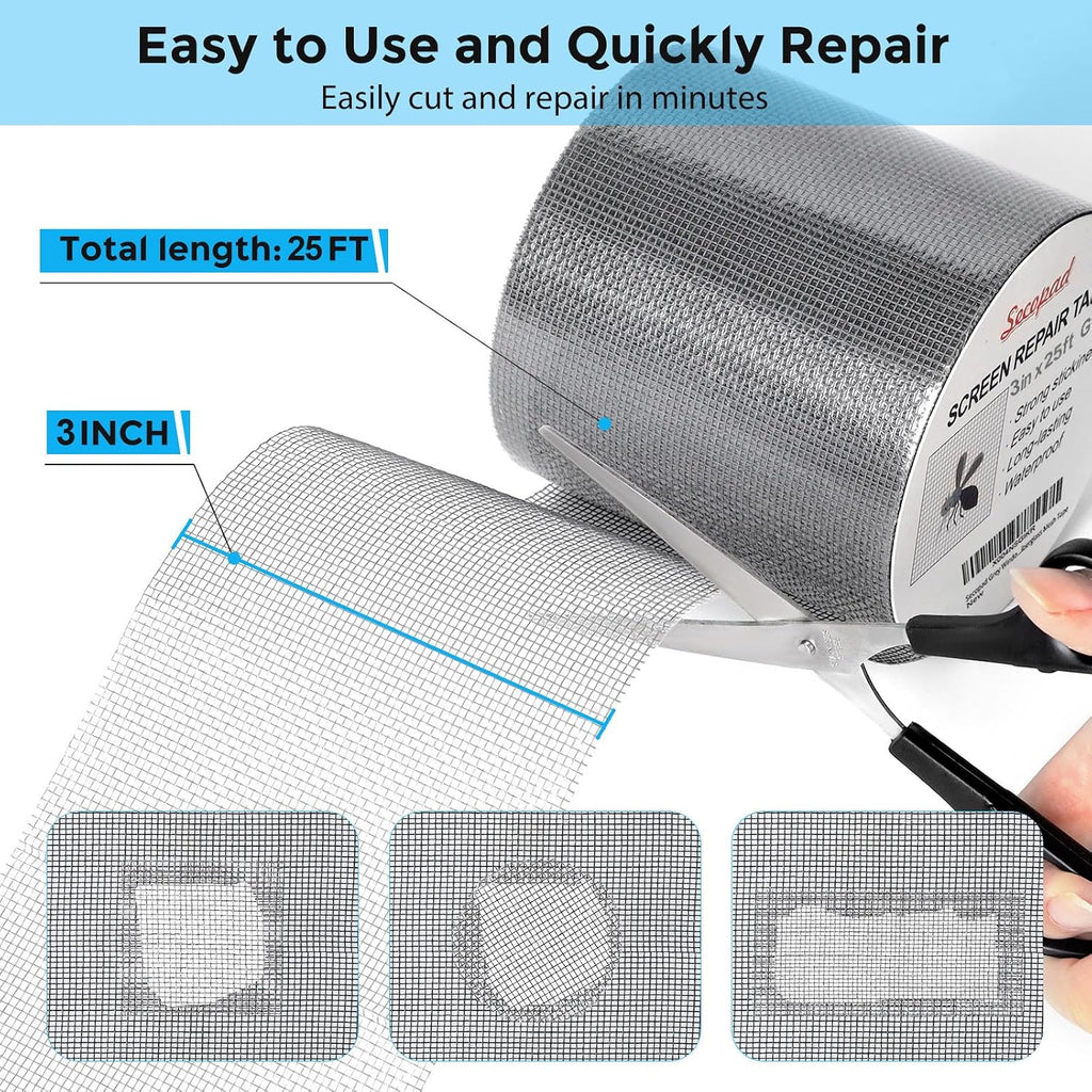 3" x 300" (25FT) Screen Repair Tape, Screen Repair Kit, Grey
