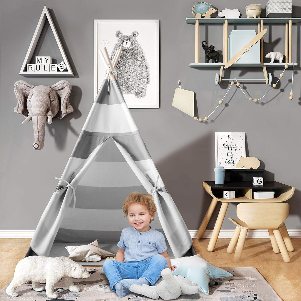 Teepee Tent for Kids Teepee Tent for Boys Indoor Outdoor Play House, Children Teepee Play Tent for Boys,Canvas Tipi