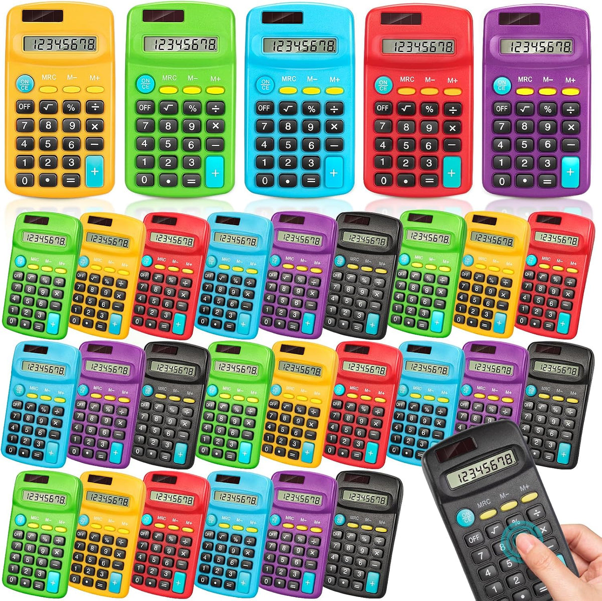 24 PCS Basic Calculators, Pocket-Size Mini with 8 Digit Display | Solar/Battery Dual Power - Bulk for Students